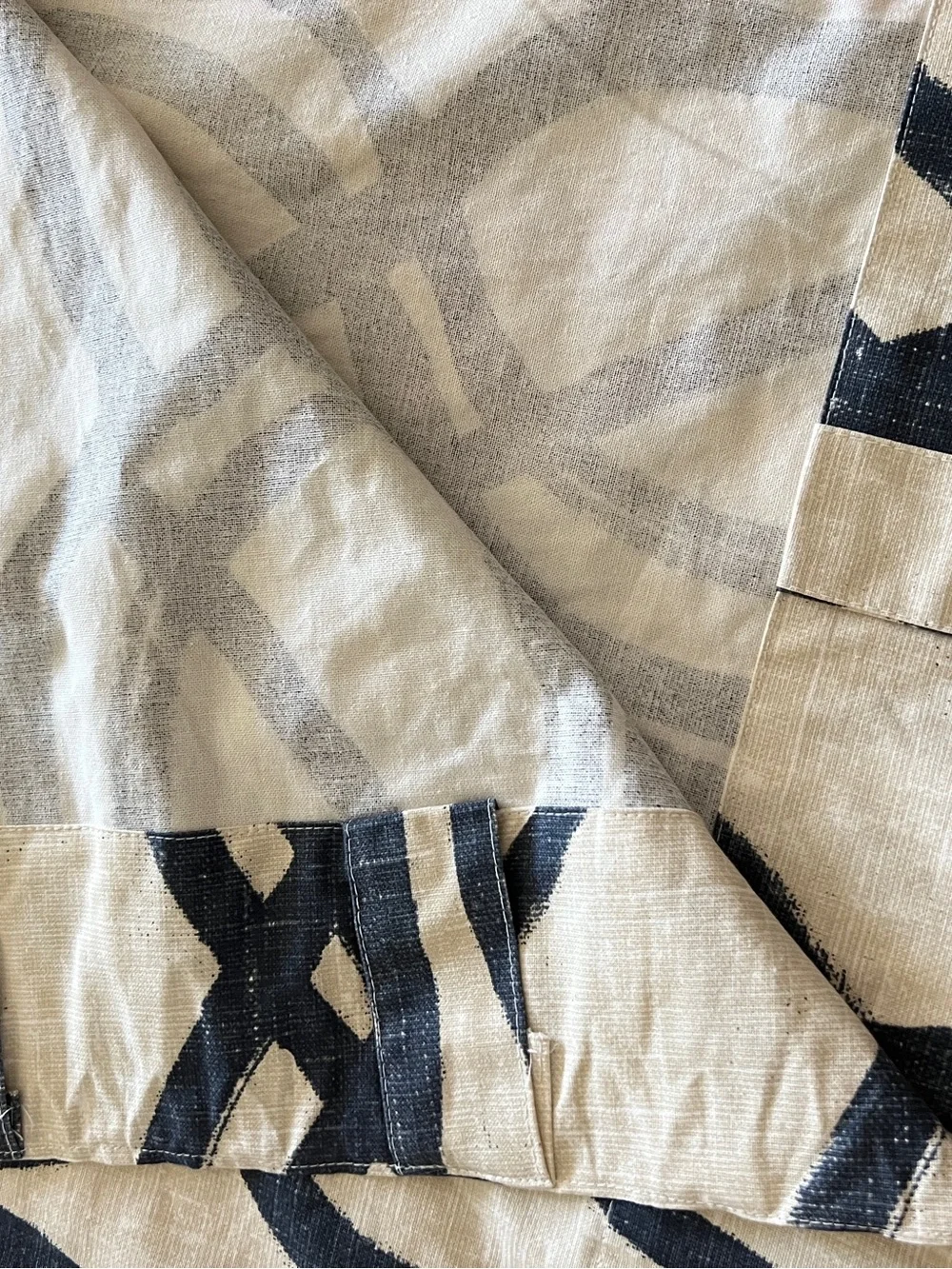 West Elm 2 Panel Curtain Cotton Canvas Scribble Lattice SZ 48” X  84” Blue/Cream